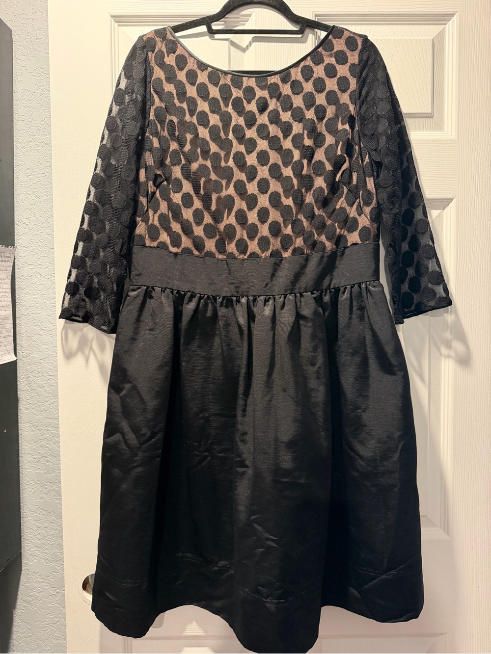 Eliza J Black and Taupe Polka Dot Fit-and-Flare Dress